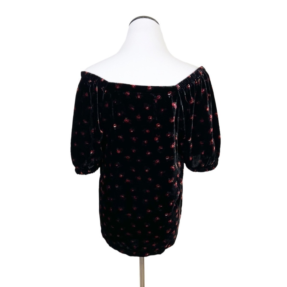 Ann Taylor Loft Velvet Floral Puff Sleeve V-Neck Blouse Black Red Size Medium - Picture 8 of 11